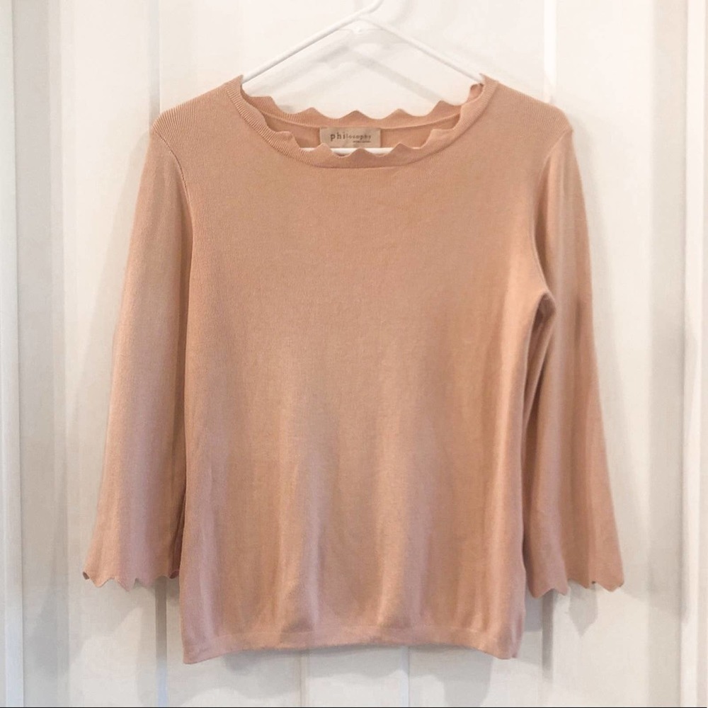 Philosophy Scallop Neck Pale Pink Sweater Small